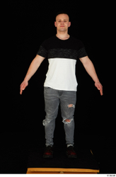 Whole Body Man White Shoes Shirt T shirt Jeans Average Standing Studio photo references